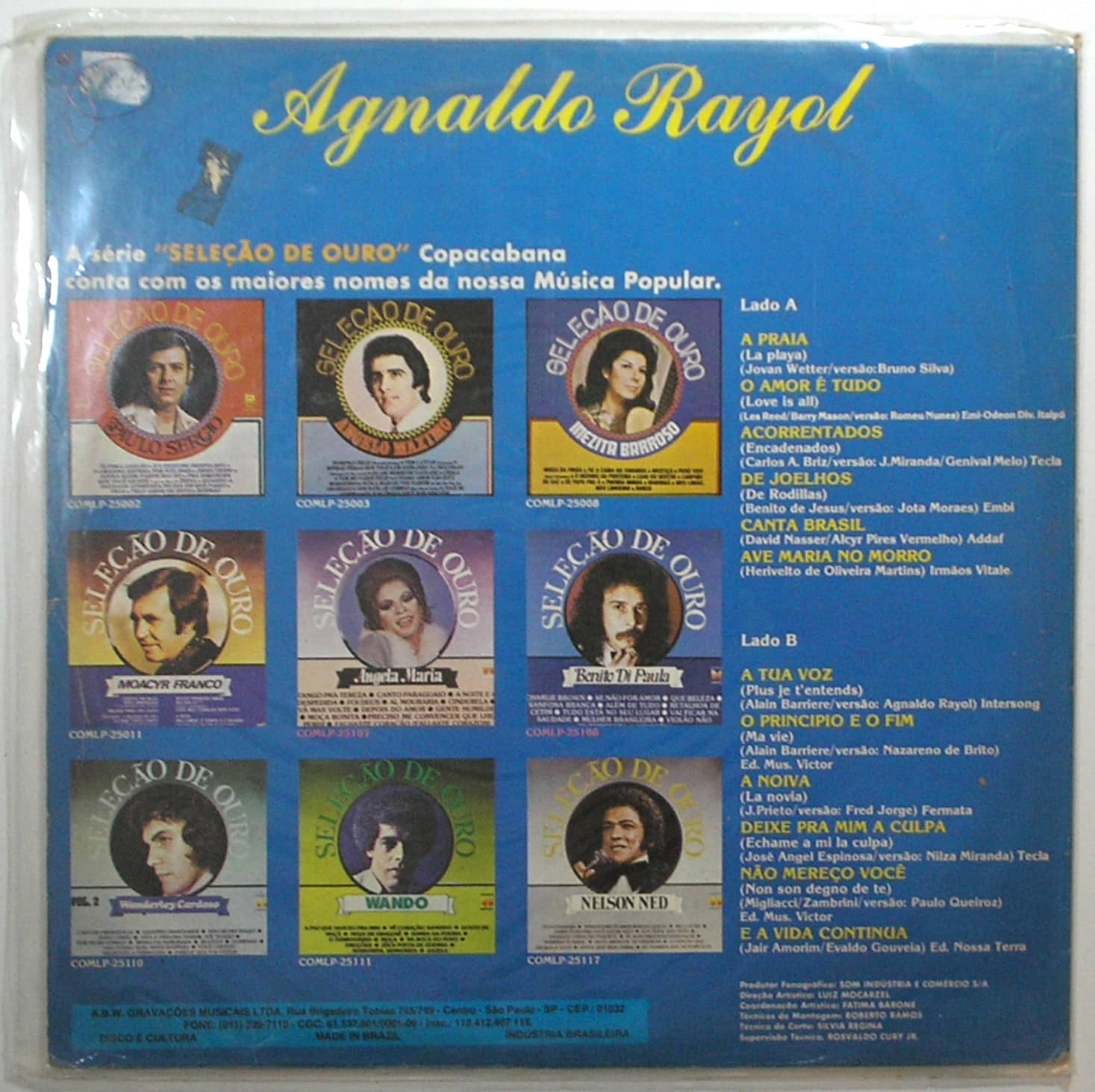 | Casa do Colecionador Álbum Vinil Disco " Agnaldo Rayol "- Seleção de Ouro / - Parada 1991 (Grandes Sucessos / Beverly / Em Excelente estado de conservação quase novo / Disco de colecionador
