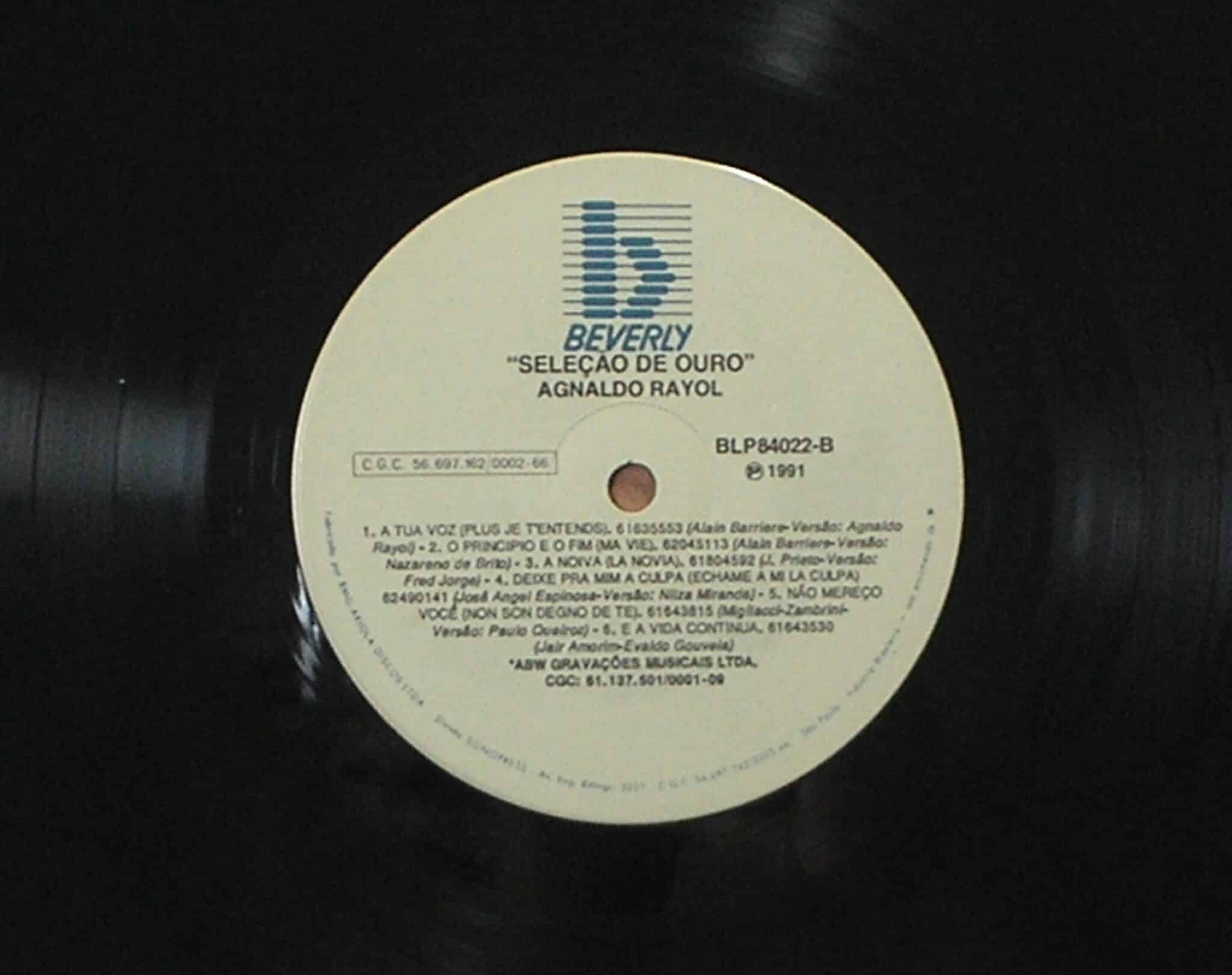 | Casa do Colecionador Álbum Vinil Disco " Agnaldo Rayol "- Seleção de Ouro / - Parada 1991 (Grandes Sucessos / Beverly / Em Excelente estado de conservação quase novo / Disco de colecionador