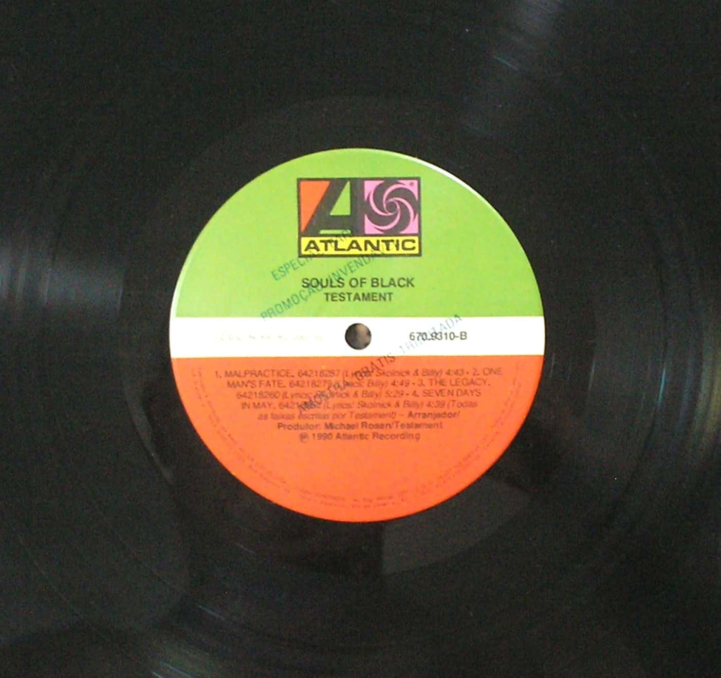 | Casa do Colecionador Álbum Vinil Disco "Testament - Souls of Black " / - Parada 1990 / Atlantic / Edição especial - Álbum de colecionador em perfeitas condiçõesr