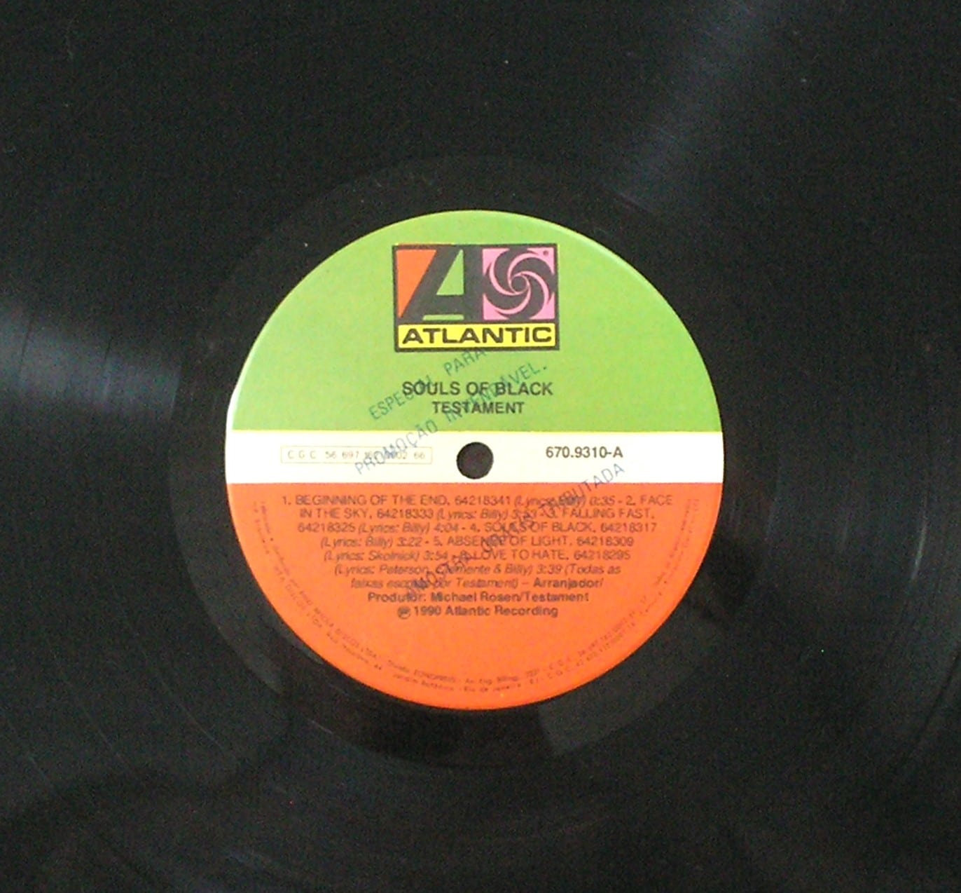 | Casa do Colecionador Álbum Vinil Disco "Testament - Souls of Black " / - Parada 1990 / Atlantic / Edição especial - Álbum de colecionador em perfeitas condiçõesr