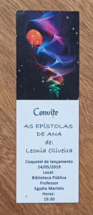 Cartão Marca paginas convite As epístolas de Ana. Leonia Oliveira.