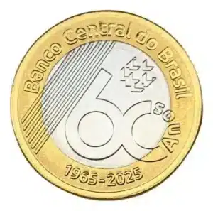 Moeda Comemorativa 60 Anos - Banco Central - 1 Real 2025 - Retirada Sachê