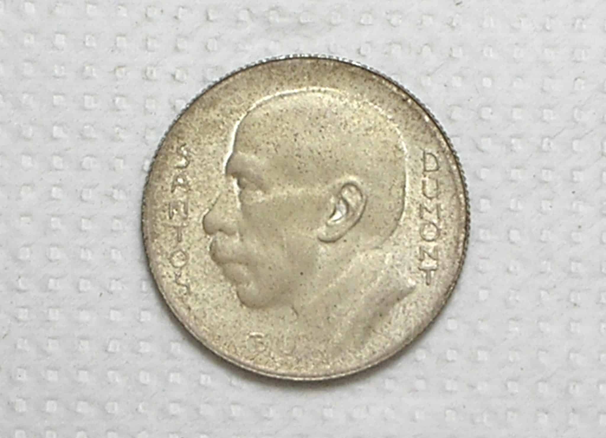 | Casa do Colecionador 5.000 Réis - 1936 / Santos Dumont / Flor de Cunho / Bz/Al / Cod.Alb. - Imagem 2