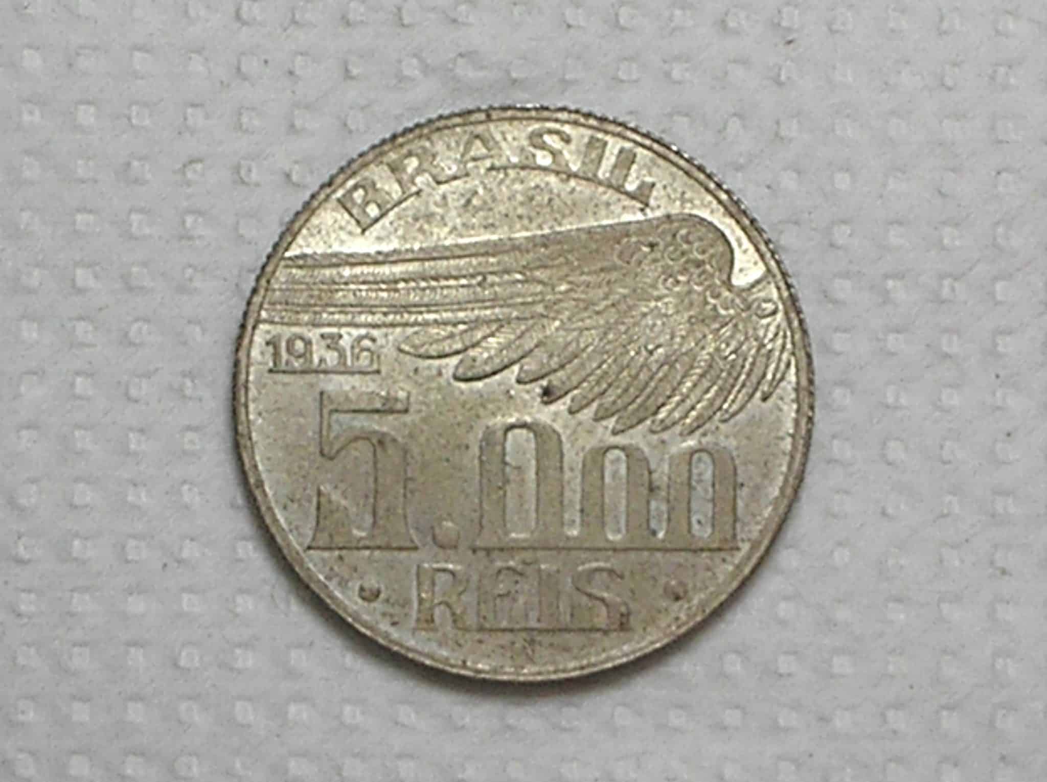 | Casa do Colecionador 5.000 Réis - 1936 / Santos Dumont / Flor de Cunho / Bz/Al / Cod.Alb.