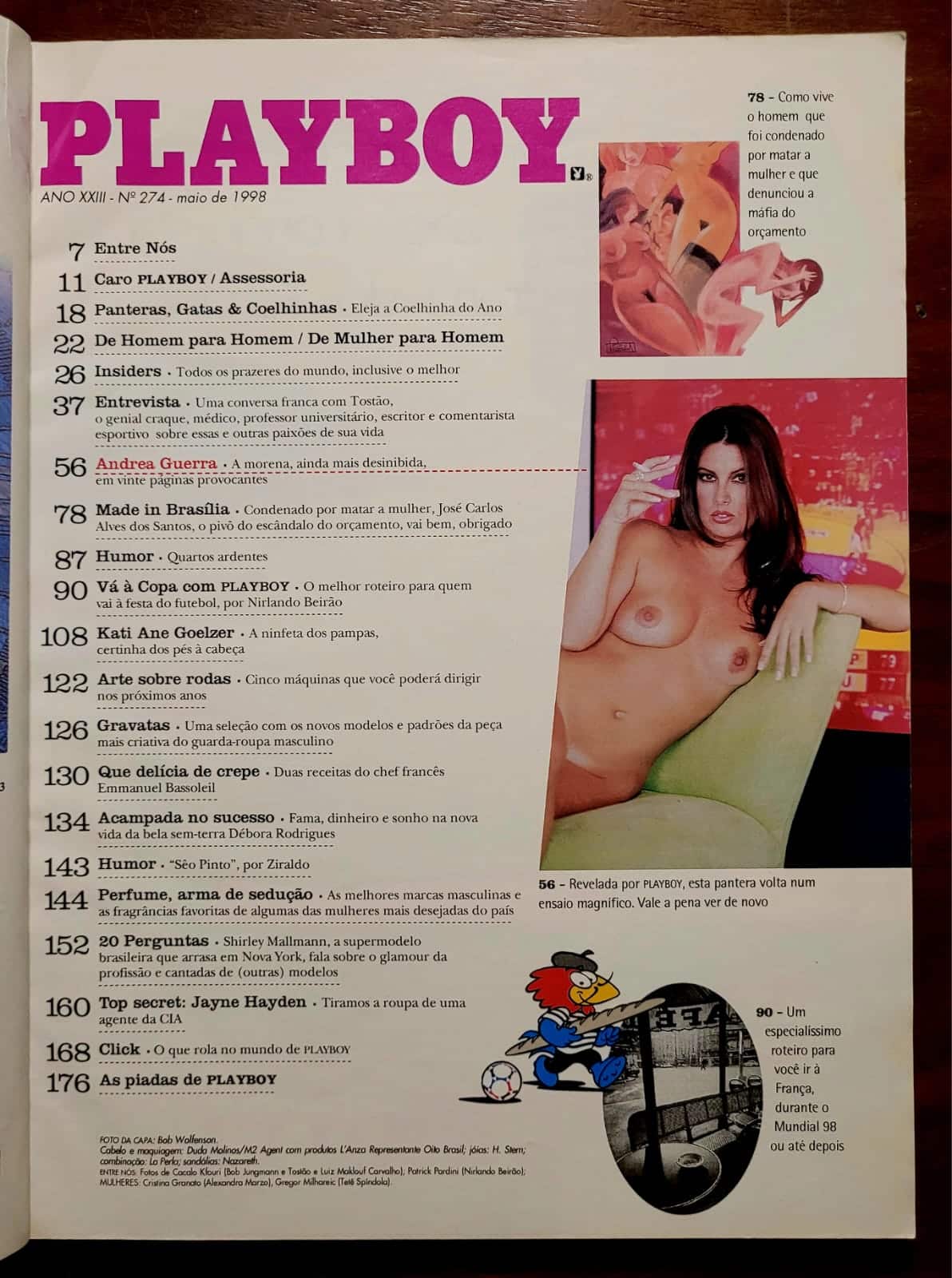 | Casa do Colecionador Playboy Nº 274 (Maio/1998) Andrea Guerra - Ainda mais Desinibida | Ensaios, Perfil e Destaques Clássicos