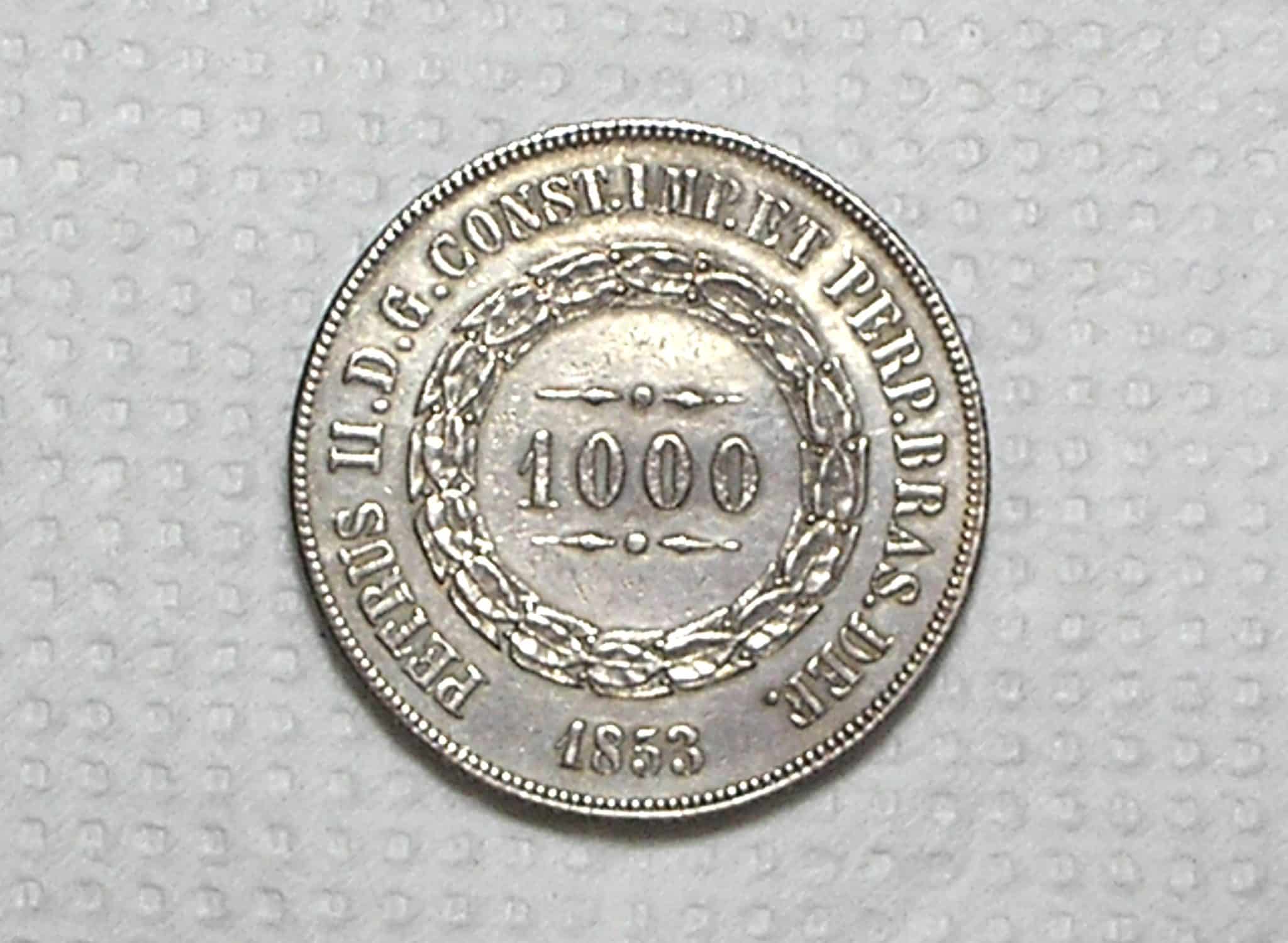 | Casa do Colecionador 1.000 Réis – 1853 / Mbc / Prata / cod.450