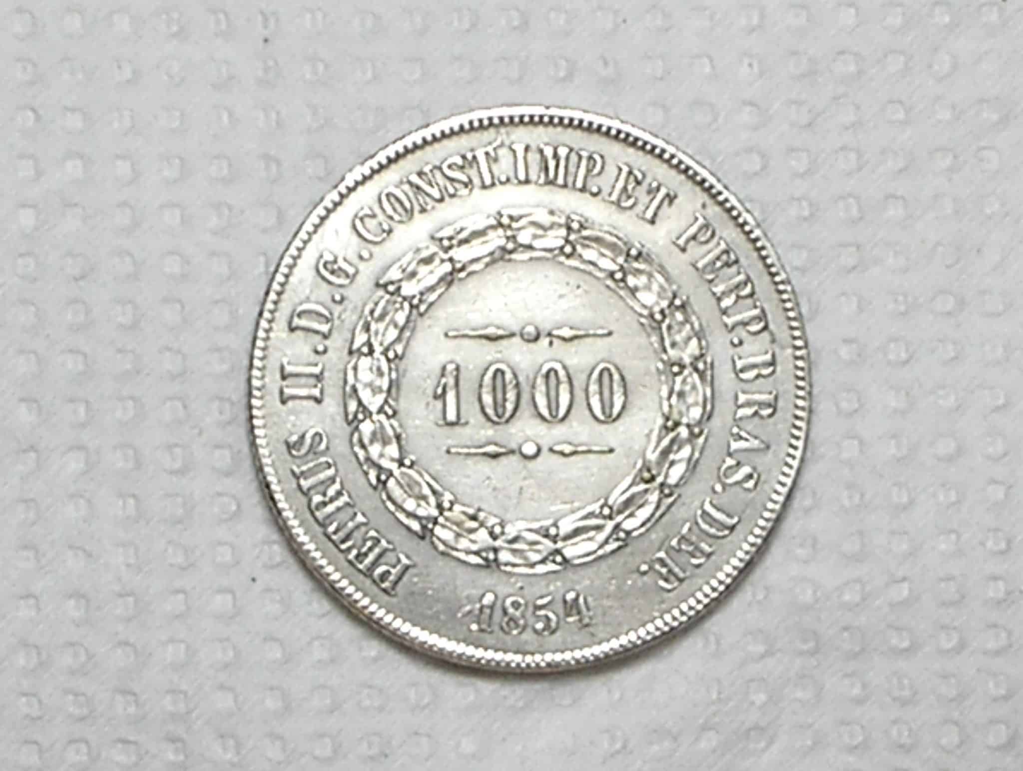 | Casa do Colecionador 1.000 Réis – 1854 / Mbc / Prata / cod.450