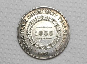 1.000 Réis - 1860 / Data Emendada / Prata Império / Mbc / cod.340