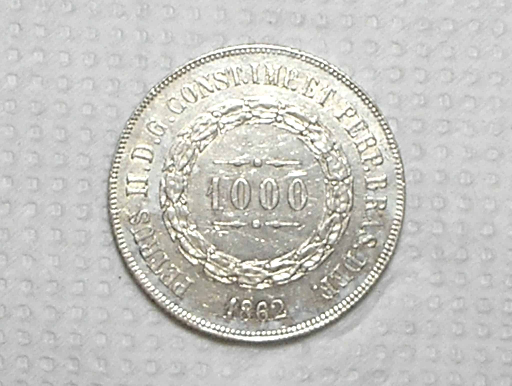 | Casa do Colecionador 1.000 Réis – 1862 / Data, 2 Muito Grande e Fino / Soberba / Prata / cod.450