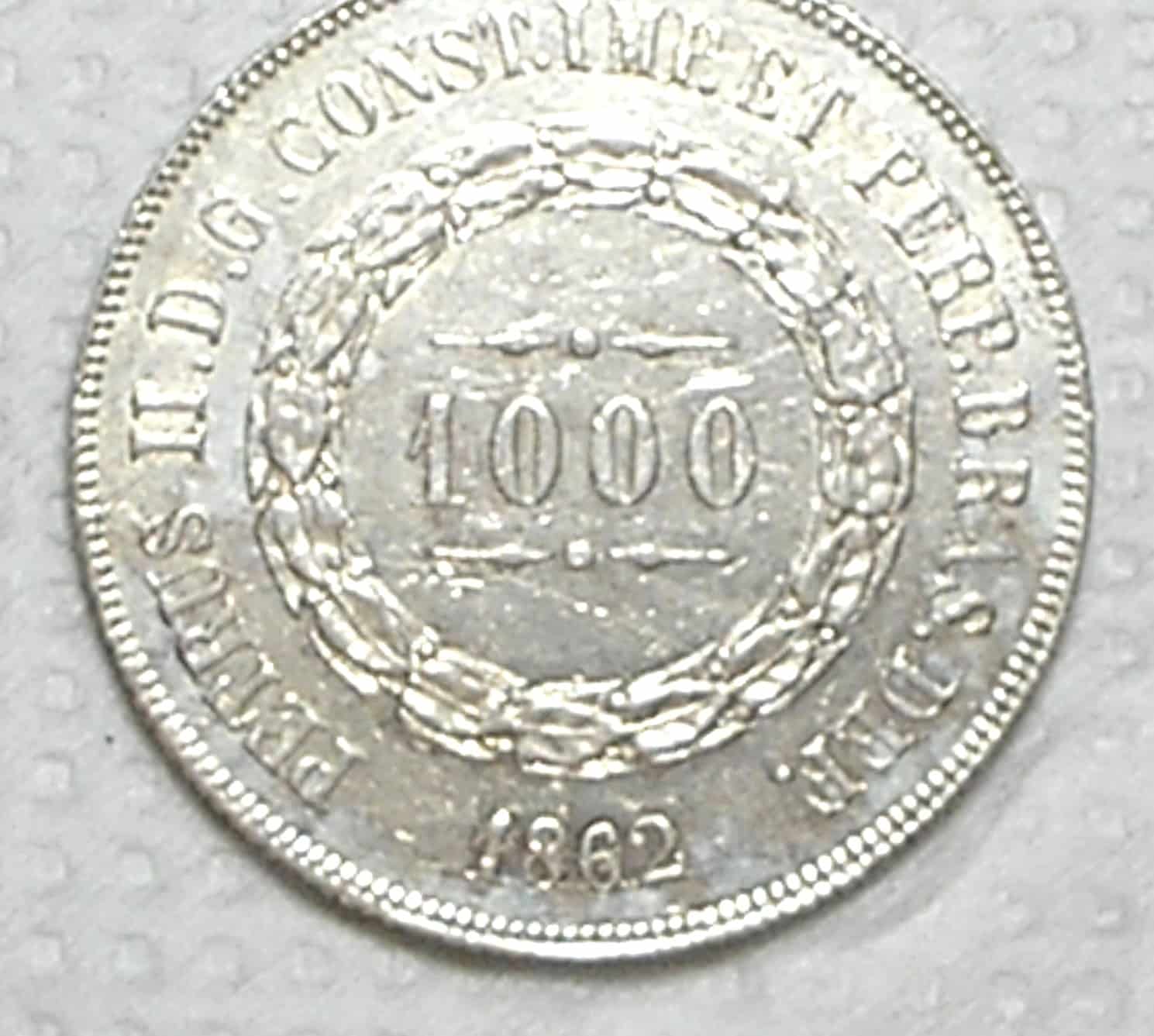 | Casa do Colecionador 1.000 Réis – 1862 / Data, 2 Muito Grande e Fino / Soberba / Prata / cod.450