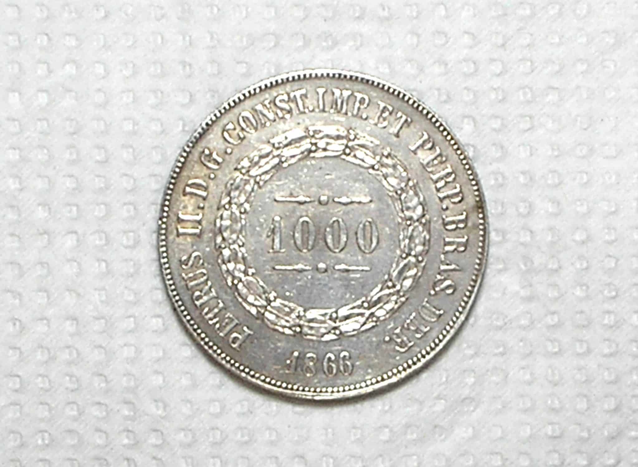 | Casa do Colecionador 1.000 Réis – 1866 / Data, 66 Juntos / Soberba / Variante rara / Prata / cod.450