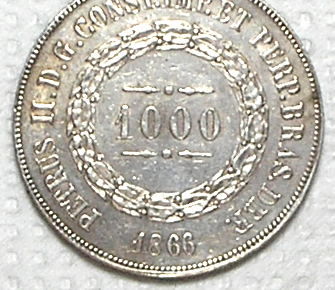 | Casa do Colecionador 1.000 Réis – 1866 / Data, 66 Juntos / Soberba / Variante rara / Prata / cod.450