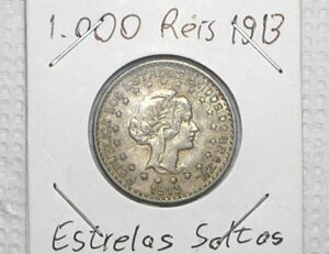 1.000 Réis - 1913 / Estrelas Soltas / Prata / Mbc/Sob / cod.340.2