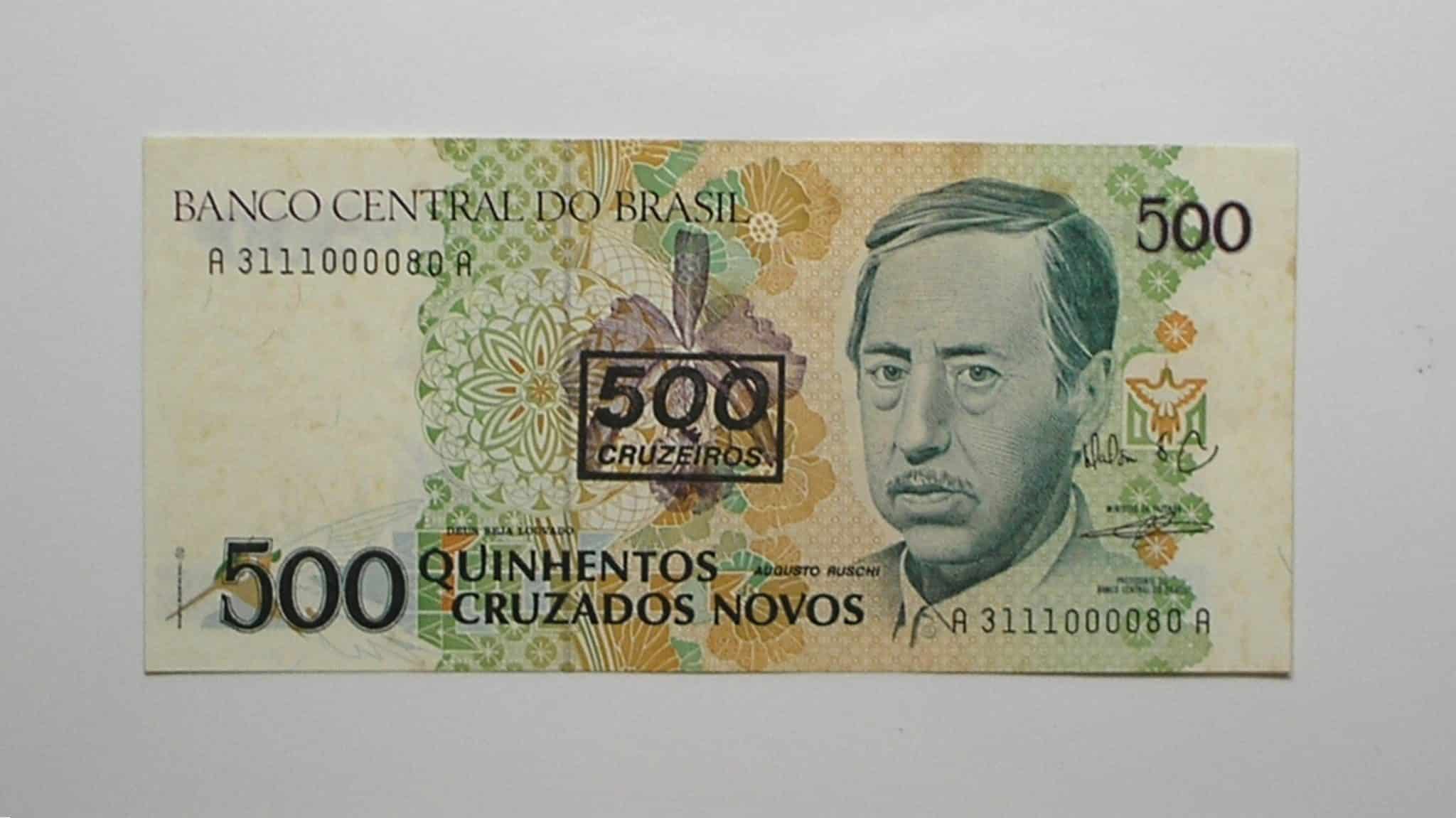 | Casa do Colecionador Cédula 500 Cruzados Novos - 1990 / C-213-b ( Serie 3111 com carimbo ) / Mailson e Bucchi / Flor de Estampa / Escassa