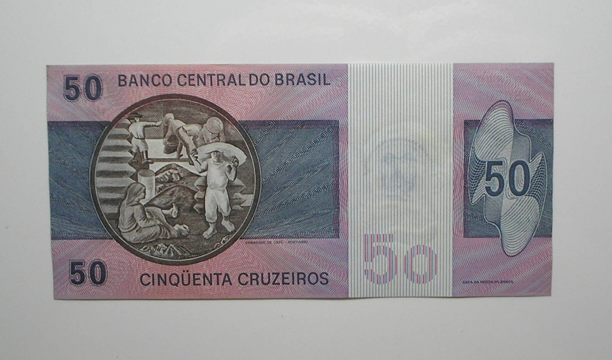 | Casa do Colecionador Duas cédulas de 50 Cruzeiros com carimbo da ABN comemorativas 1889/1989 / Flor de Estampa