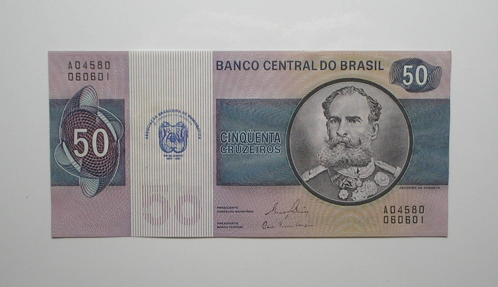 | Casa do Colecionador Duas cédulas de 50 Cruzeiros com carimbo da ABN comemorativas 1889/1989 / Flor de Estampa