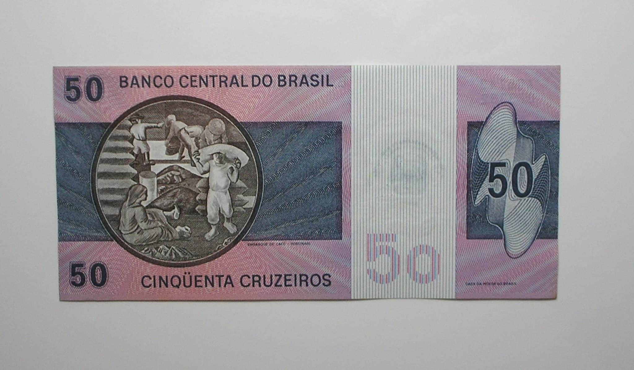 | Casa do Colecionador Duas cédulas de 50 Cruzeiros com carimbo da ABN comemorativas 1889/1989 / Flor de Estampa