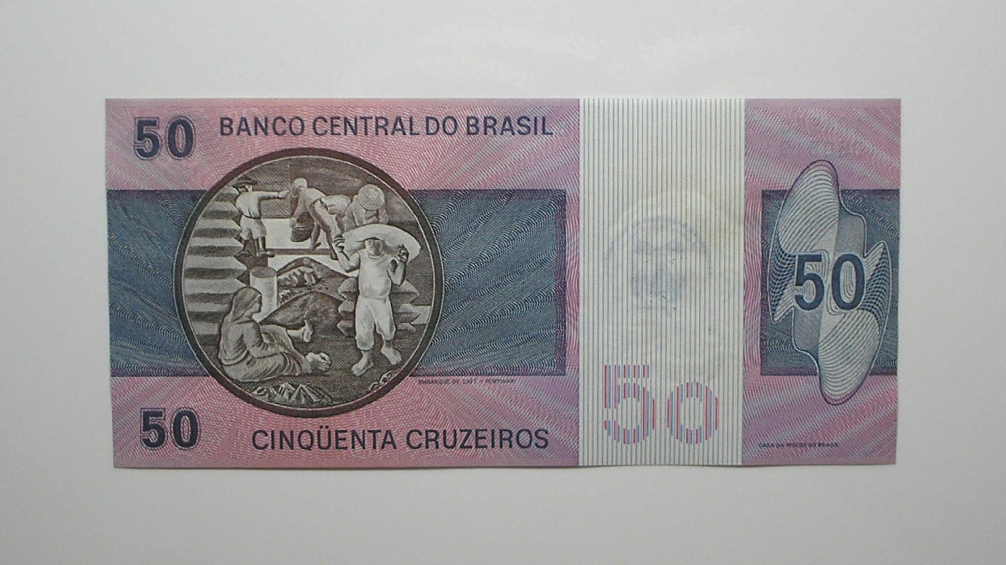 | Casa do Colecionador Duas cédulas de 50 Cruzeiros com carimbo da ABN comemorativas 1889/1989 / Flor de Estampa