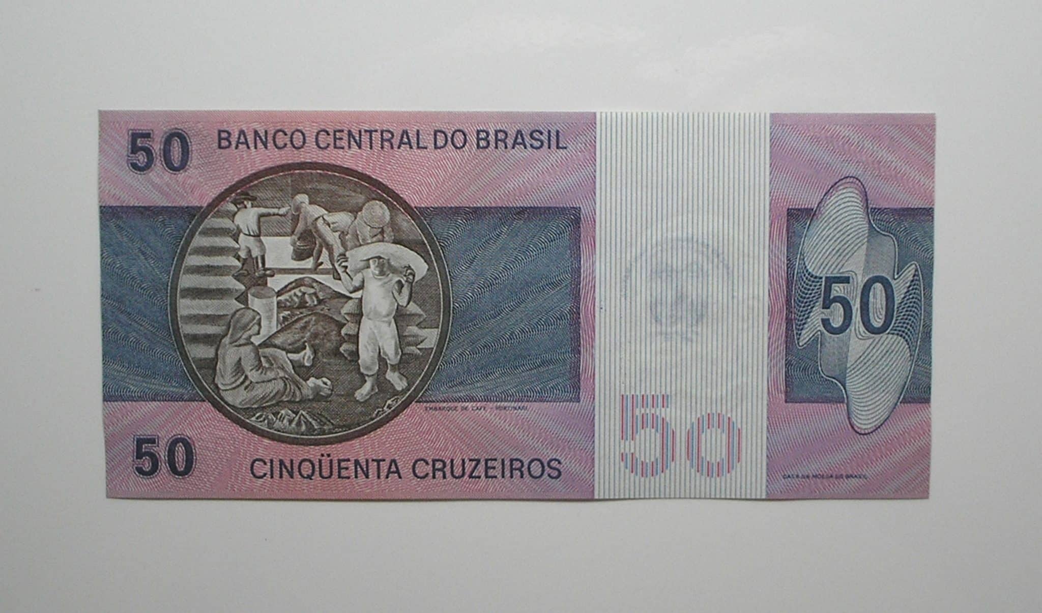 | Casa do Colecionador Duas cédulas de 50 Cruzeiros com carimbo da ABN comemorativas 1889/1989 / Flor de Estampa