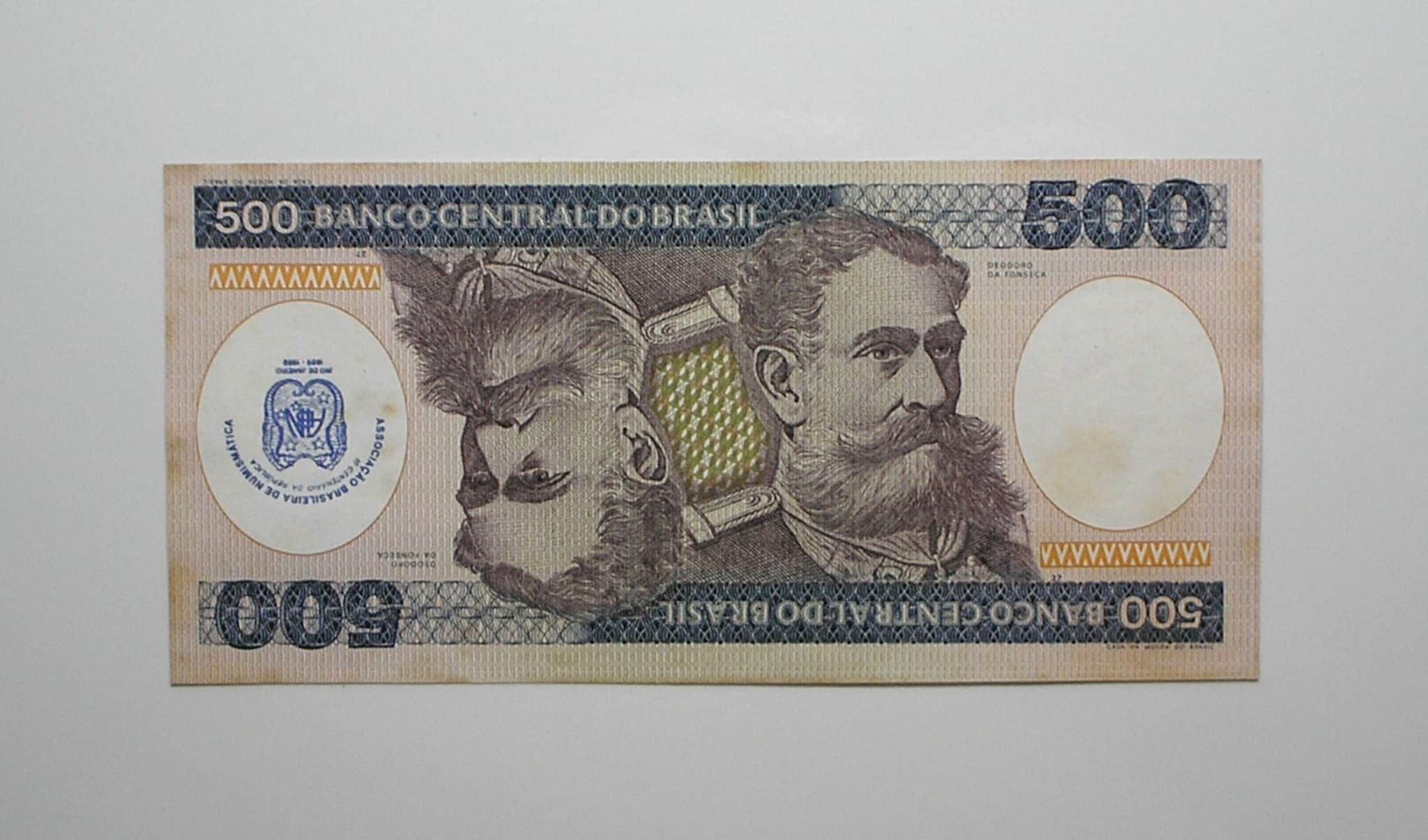 | Casa do Colecionador Duas cédulas de 500 Cruzeiros com carimbo da ABN comemorativas 1889/1989 / Flor de Estampa
