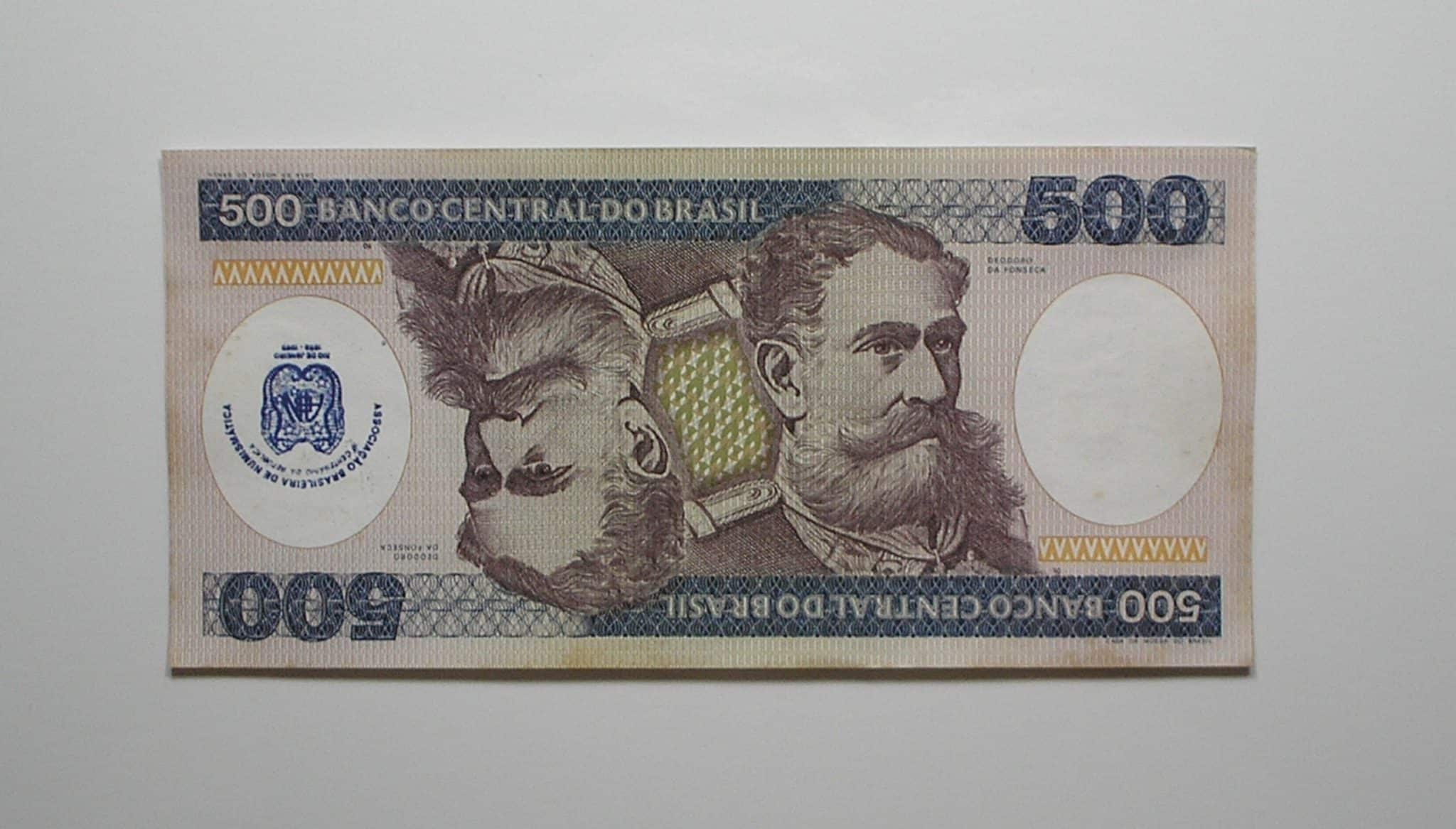 | Casa do Colecionador Duas cédulas de 500 Cruzeiros com carimbo da ABN comemorativas 1889/1989 / Flor de Estampa