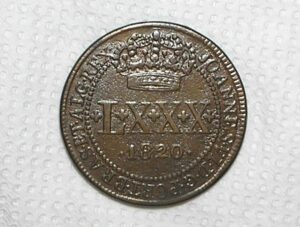 Lxxx Réis - 1820 / Cunhada para Goias e Mato Grosso / 54 Perolas / Soberba / Raro / Cobre / Cod.420