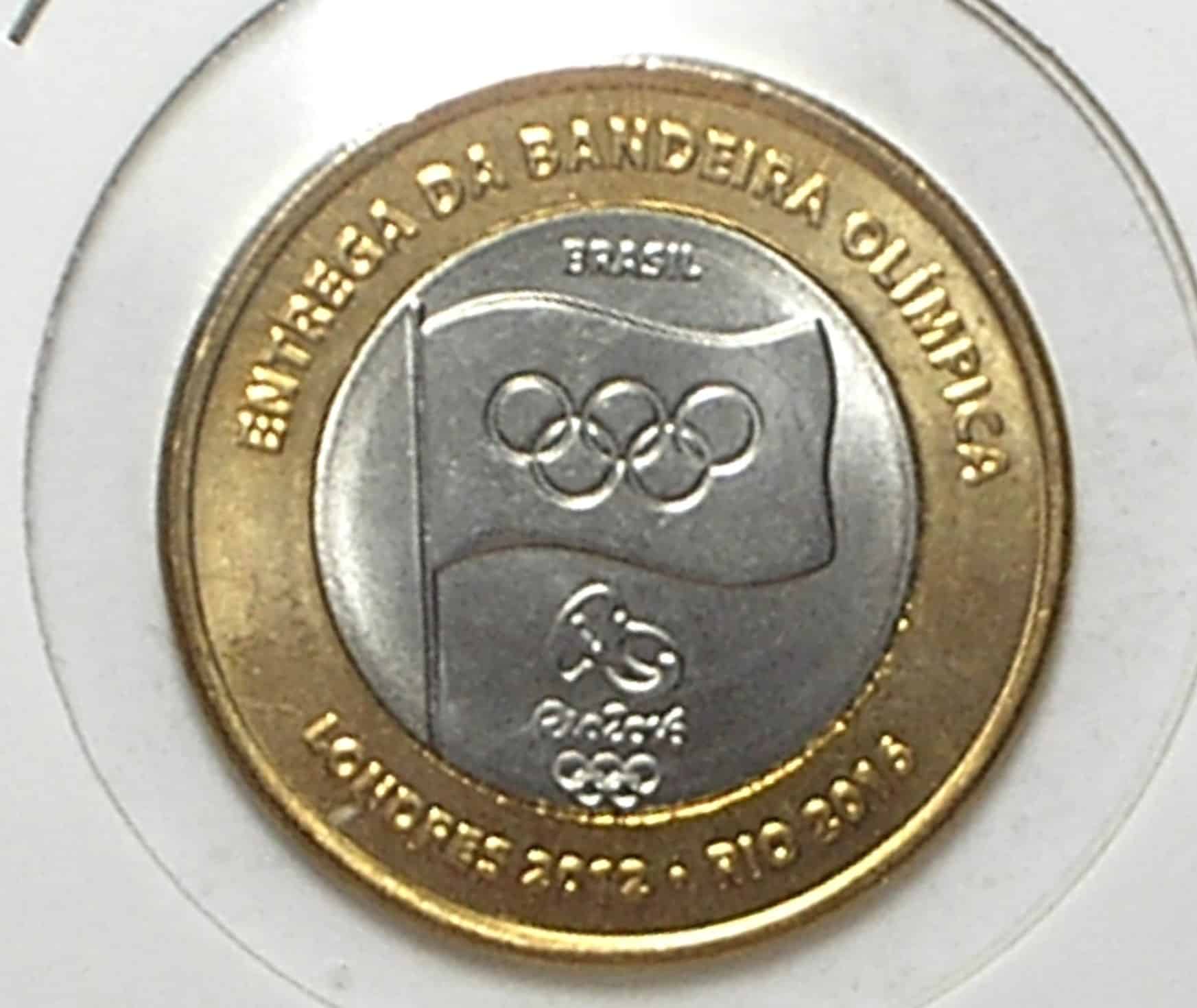 | Casa do Colecionador Moeda de R$ 1,00 Real - 2012 Comemorativa da Entrega Da Bandeira Olímpica No coin Mylar Holder / Bi-metal / Flor de Cunho Total