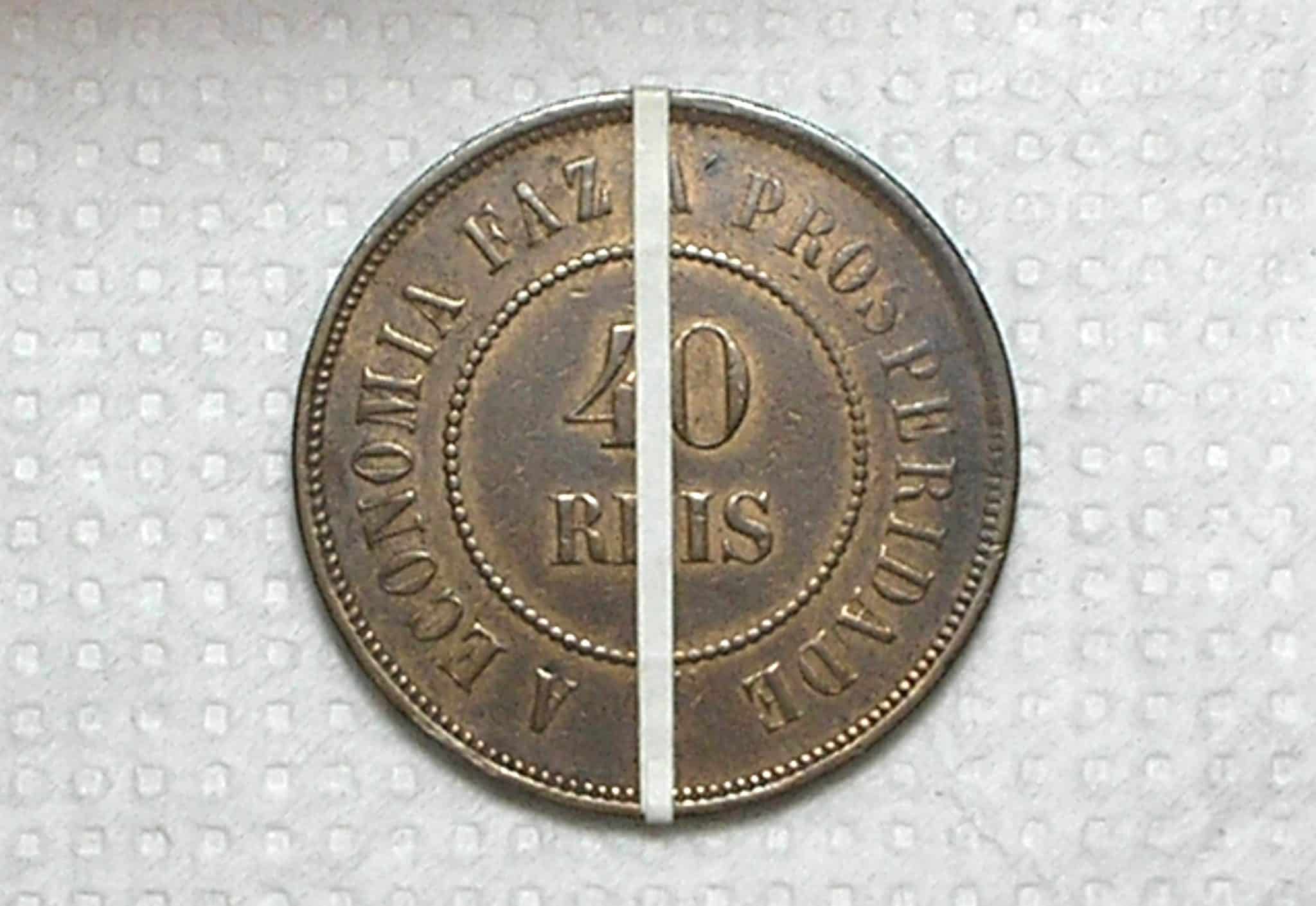 | Casa do Colecionador 40 Réis - 1908 / Reverso Inclinado - Raro aparecer / Bronze / -> Soberba / m560