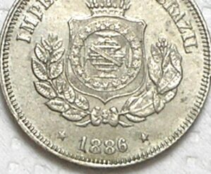 50 Réis - 1886 / Variante, data 6 deslocado pra cima / Totalmente Flor de Cunho - Relíquia do guardado / Fundo Linhado / m550