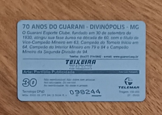 | Casa do Colecionador Cartão telefone Brasil Telemar MG 2000. Futebol Guarani 70 anos.