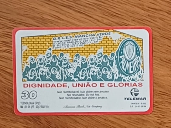 | Casa do Colecionador Cartão telefone Brasil Telemar RJ 1999. Futebol Palmeiras mancha Verde.