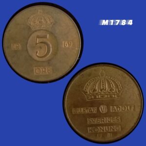 Moeda Suécia - 5 Ore - Bronze - 8g - 27mm - 1969 - M1784
