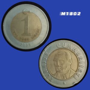 Moeda Turquia - 1 Lira Nova - Bimetálica - 8,5g - 26,15mm - 2005 - M1802