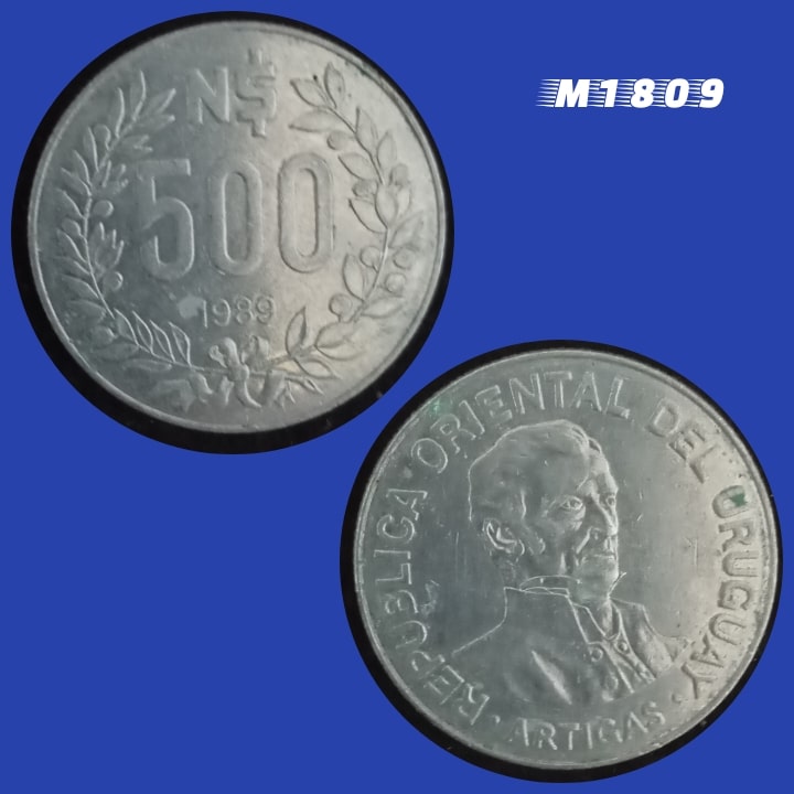 | Casa do Colecionador Moeda Uruguai - 500 Pesos Novos - Cupro-Níquel - 11,8g - 29mm - 1989 - M1809
