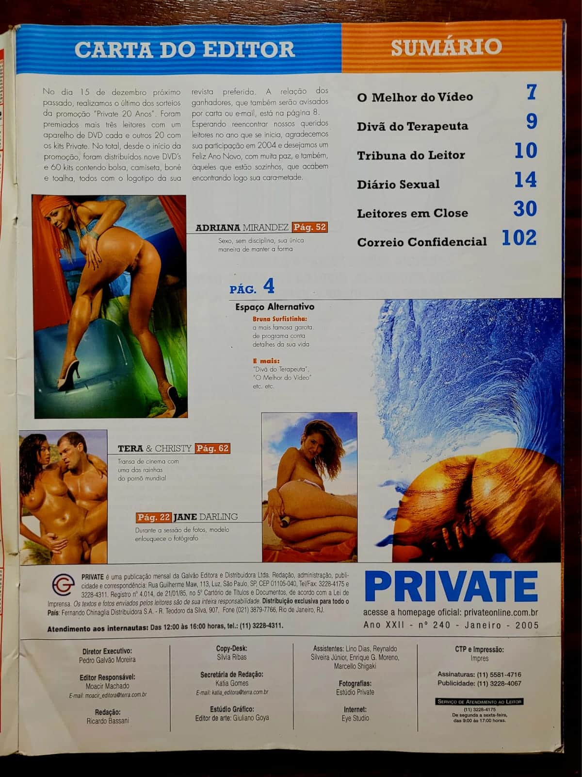 | Casa do Colecionador Revista Private Nº 240 - Adriana Mirandez | Entrevista Exclusiva Bruna Surfistinha | Janeiro de 2005