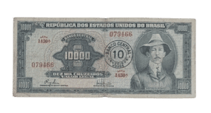 10000 Cruzeiros com carimbo de 10 Cruzeiros Novos Sku 2408