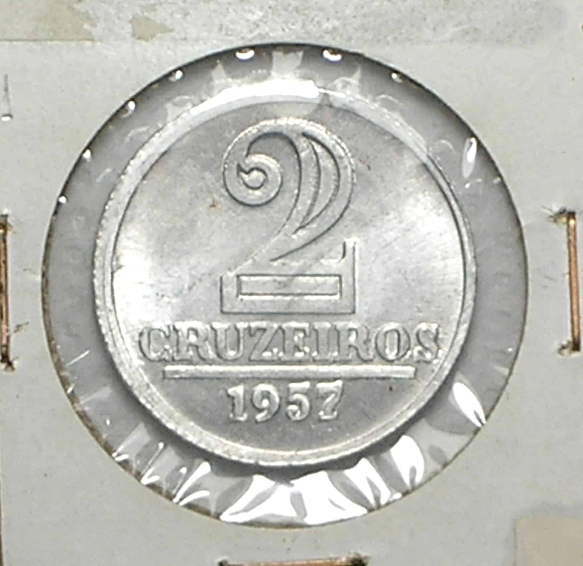 | Casa do Colecionador 2 Cruzeiros 1957 / Reverso Muito Inclinado / Data Escassa - chave / Flor de Cunho / Raro aparecer / Alb.Rev.