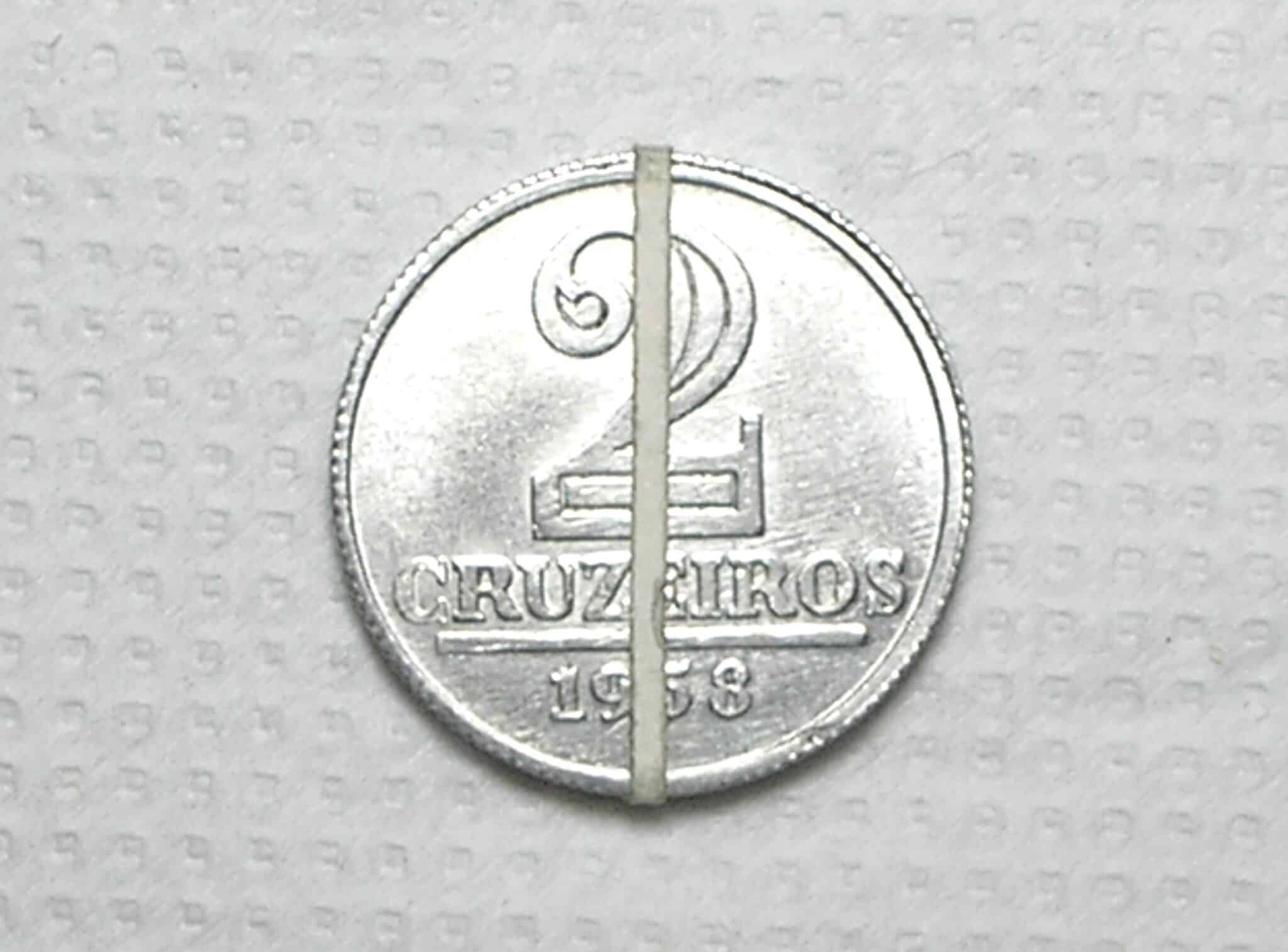 | Casa do Colecionador 2 Cruzeiros 1958 / Reverso Muito Inclinado / Raro aparecer e bonita assim / Flor de Cunho / Alb.Rev.