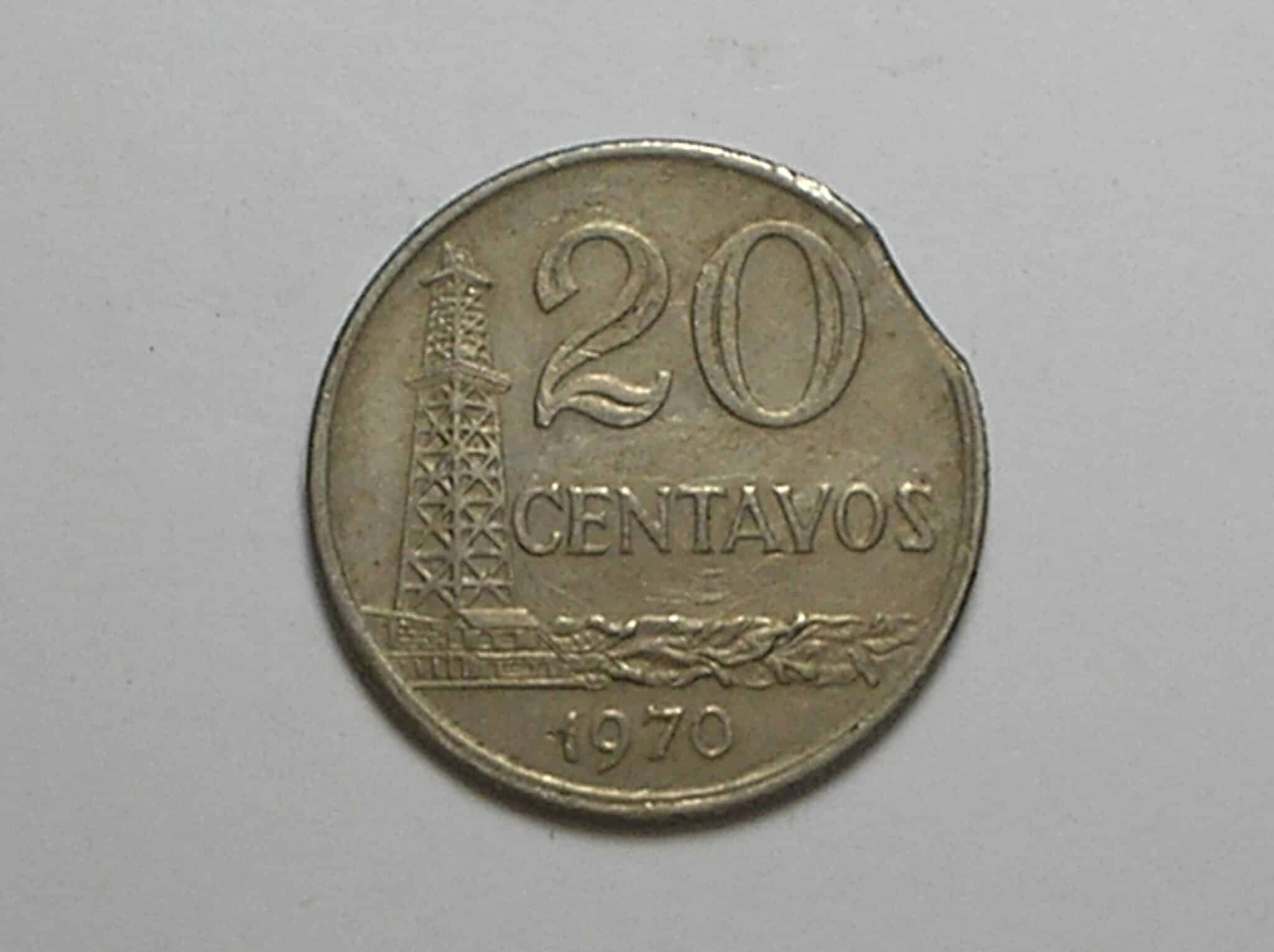 | Casa do Colecionador 20 Centavos - 1970 com final de chapa - peça pra coleção