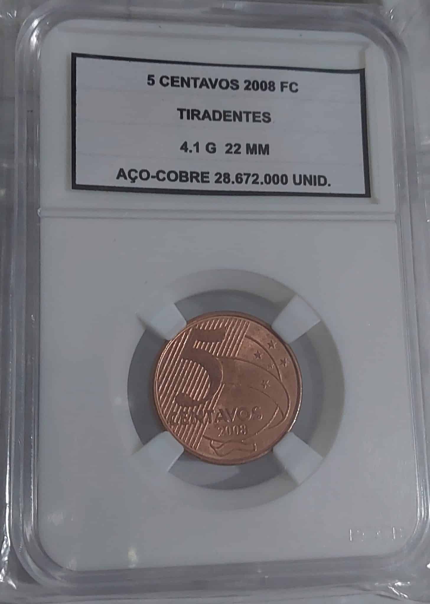 | Casa do Colecionador 5 Centavos 2008 FC+Slab Sku 2453