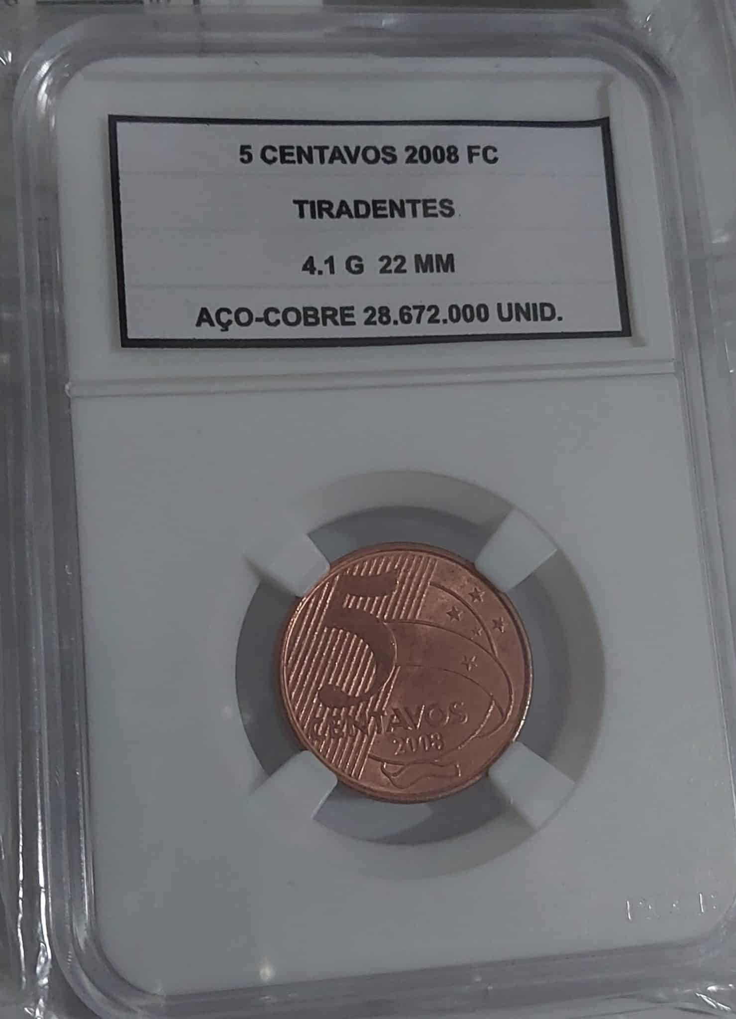 | Casa do Colecionador 5 Centavos 2008 FC+Slab Sku 2453