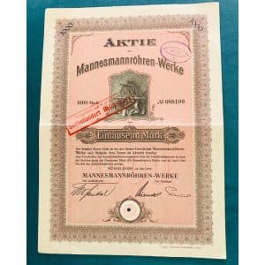 Apólice Alemanha 1922 Mannesmann Weimar Desenho Industrial Rara