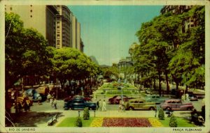 Cartão Postal Vintage Art Décot Rio de Janeiro, RJ. Praça Floriano, 1950, Cromocart, usado.