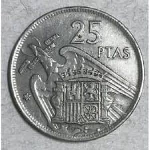 Moeda Espanha 25 Pesetas, 1957 Soberba
