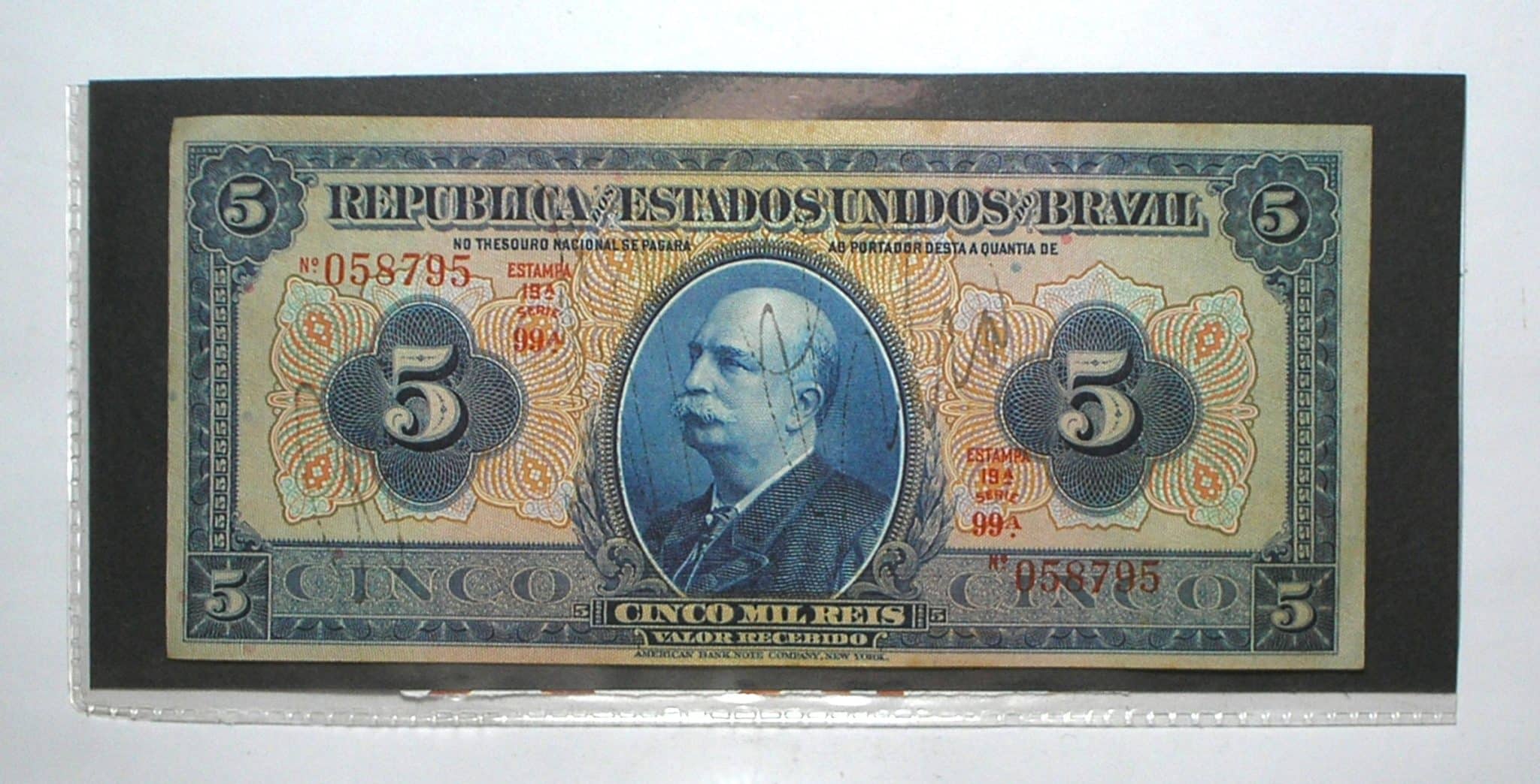 | Casa do Colecionador Cedula 5.000 Réis - 1925 / R-100.a Brazil com z - Autografada / Barão do Rio Branco / Mbc bonita / numero 058795