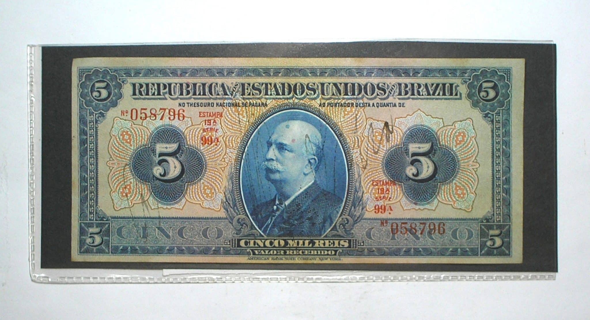 | Casa do Colecionador Cedula 5.000 Réis - 1925 / R-100.a Brazil com z - Autografada / Barão do Rio Branco / Mbc bonita / numero 058796