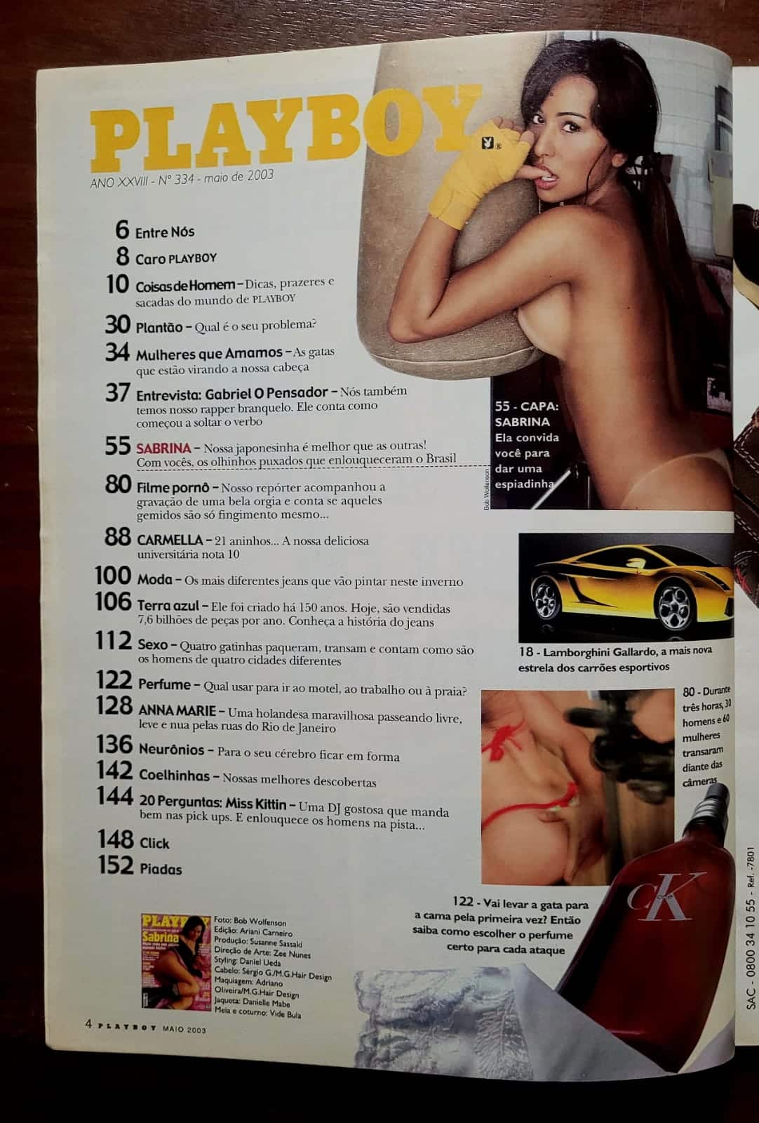 | Casa do Colecionador Playboy Nº 334 | Maio 2003 | Sabrina Sato | Playmate Carmella DeCesare | Pôster Presente | Exemplar de Assinante