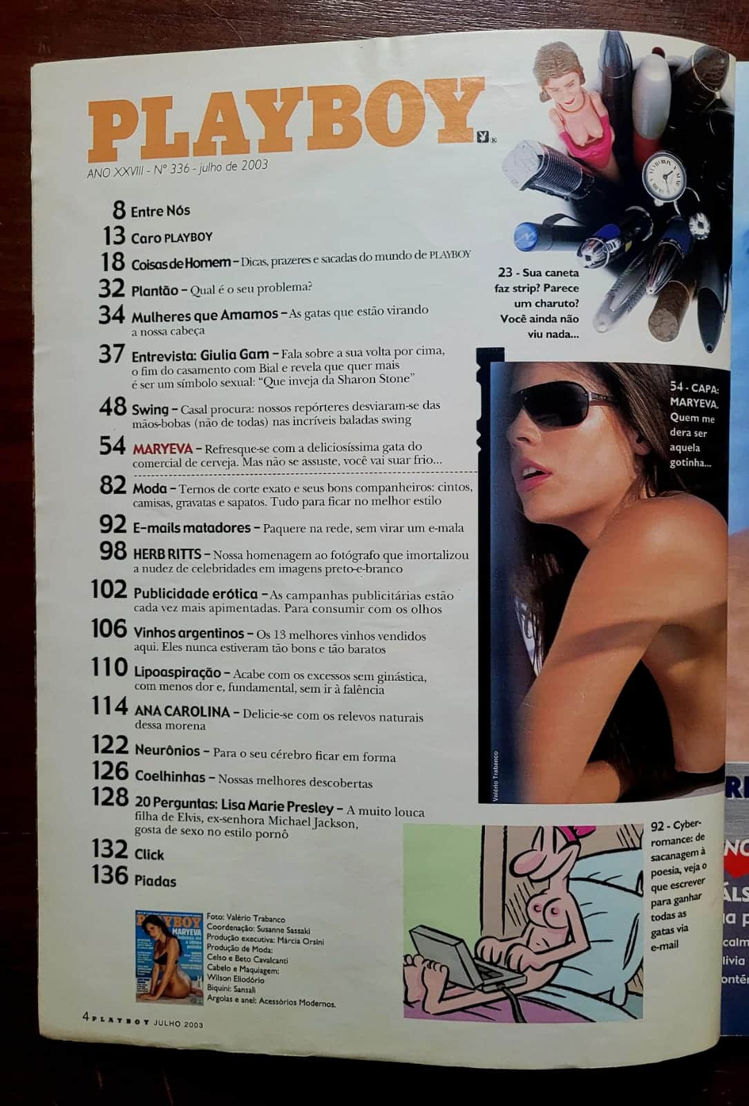 | Casa do Colecionador Playboy Nº 336 | Julho 2003 | Maryeva Oliveira | Garota da Brahma | Pôster Presente