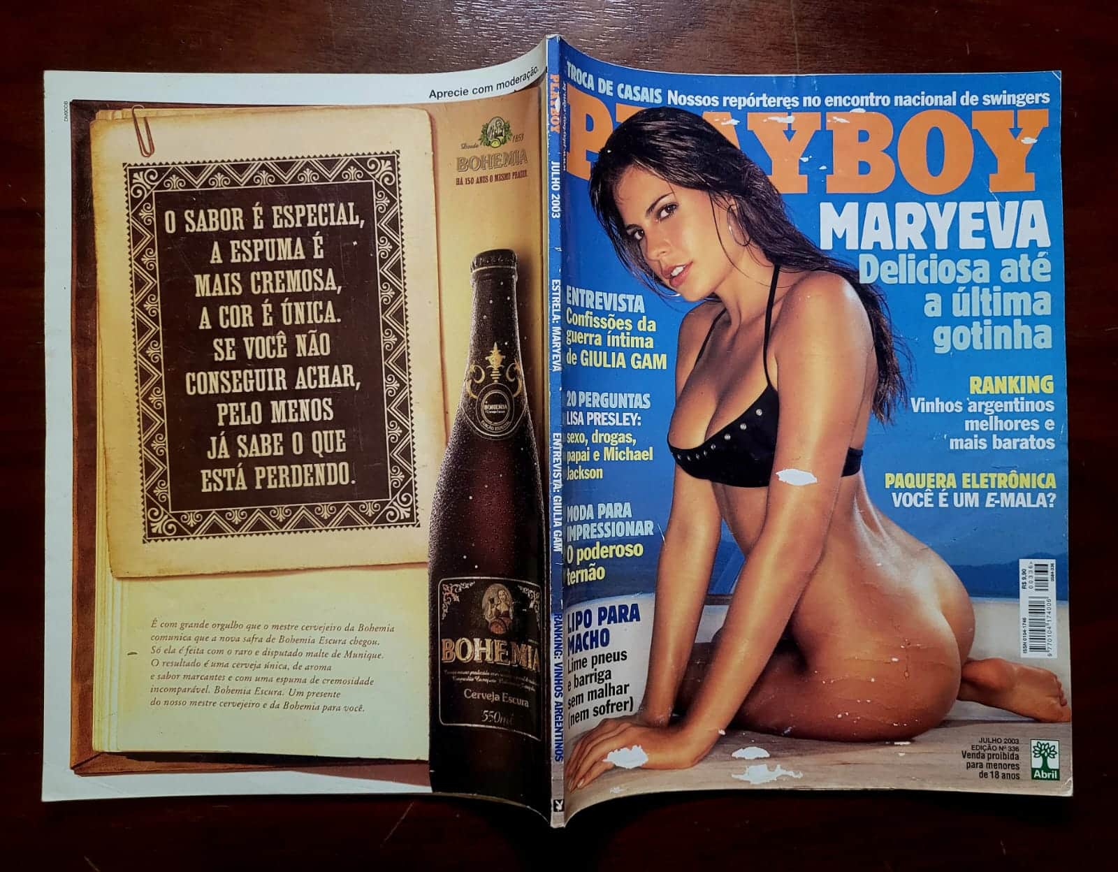 | Casa do Colecionador Playboy Nº 336 | Julho 2003 | Maryeva Oliveira | Garota da Brahma | Pôster Presente