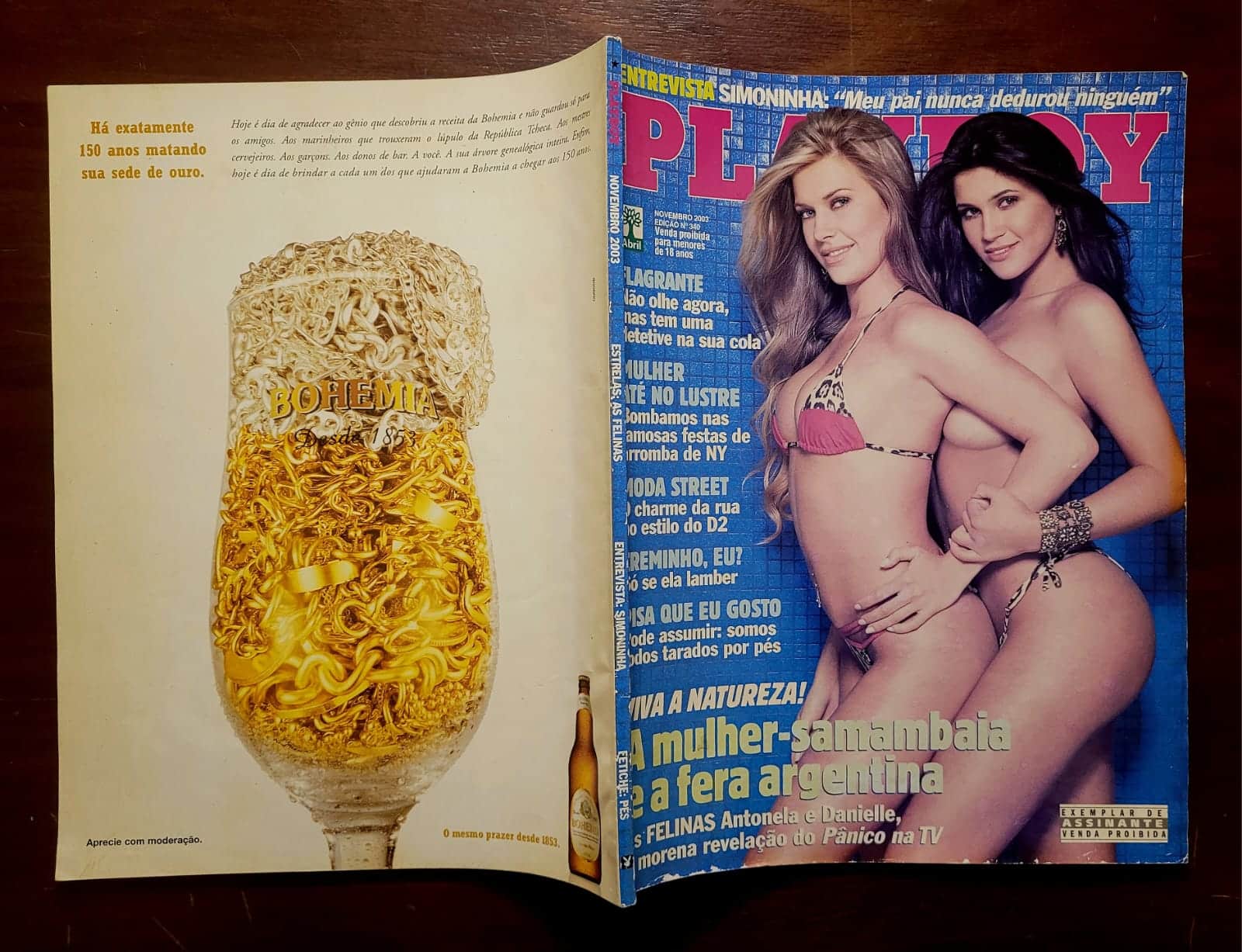| Casa do Colecionador Playboy Nº 340 | Novembro 2003 | As Felinas - Antonela e Danielle Souza | Exemplar de Assinante | Pôster Presente